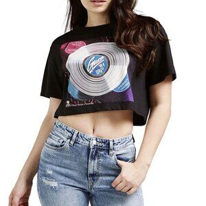 🚨378 Guess Graphic Print Disco Cropped Cotton Black T-Shirt